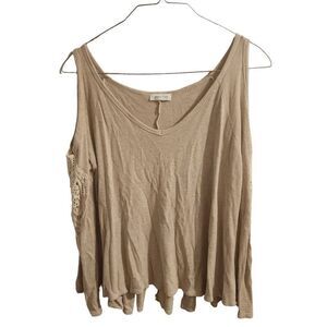 Grace & Lace Cold Shoulder Lace Taupe Long Sleeve Waffle Knit Top